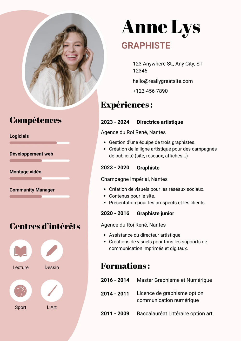 Exemple de CV professionnel créé avec Jobfly